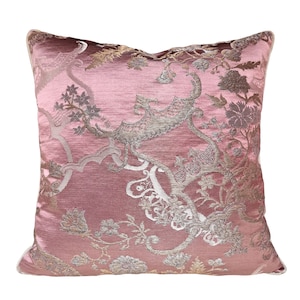 Throw Pillow Cover Mauve and Gold Silk Brocade Rubelli Fabric Madama Butterfly Pattern Made in Italy image 1