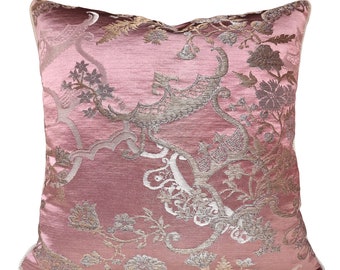 Throw Pillow Cover Mauve and Gold Silk Brocade Rubelli Fabric Madama Butterfly Pattern - Made in Italy