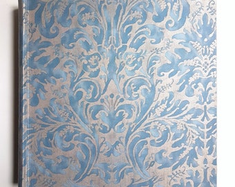Photo Book Fortuny Fabric Covered Hardcover Brilliant Blue & Silvery Sevres Gold Pattern - Handcraft in Italy