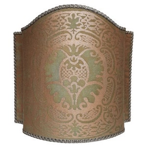 Venetian Lamp Shade Fortuny Fabric Bayou Green & Gold Orsini Pattern Half Lampshade - Handmade in Italy