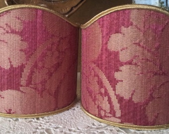 Pair of Clip-On Shield Shades Rubelli Cardinal Ruzante Silk Damask Fabric Mini Lampshade - Handmade in Italy