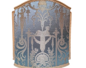 Venetian Lamp Shade Aqua Blue Silk Lampas Brocade Fabric Rubelli Aida Pattern Half Lampshade - Handmade in Italy