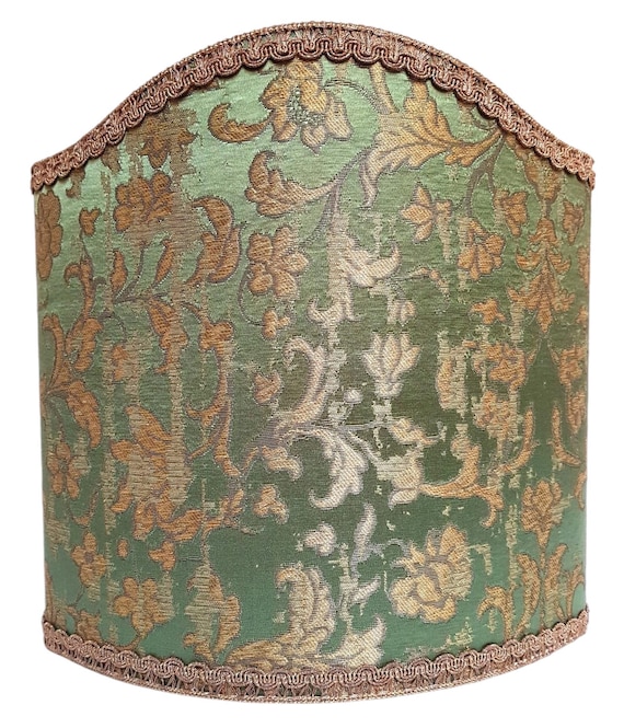 Venetian Lamp Shade Green and Gold Silk Jacquard Rubelli Fabric Les Indes Galantes Pattern Half Lampshade - Made in Italy