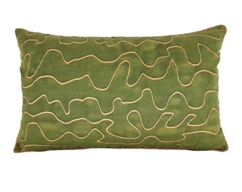 Fortuny Throw Pillow Cushion Cover Warm Green & Gold Texture Sainte Chapelle Pattern - Made in Italy