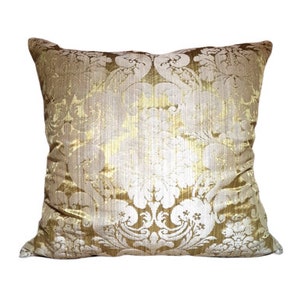 Throw Pillow Cushion Cover Rubelli Fabric Silk Damask Olive Green Ruzante Pattern - Handmade in Italy