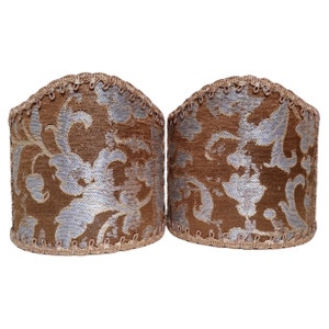 Pair of Clip-On Wall Sconces Shield Shades Silk Jacquard Rubelli Fabric Les Indes Galantes Pattern Mini Lampshade - Handmade in Italy