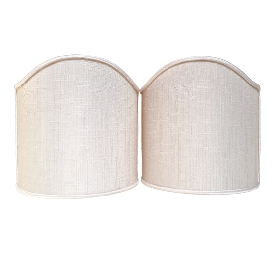 Pair of Clip-On Shield Shades Rubelli Fabric Ivory Diaspro Pattern Mini Lampshade - Handmade in Italy