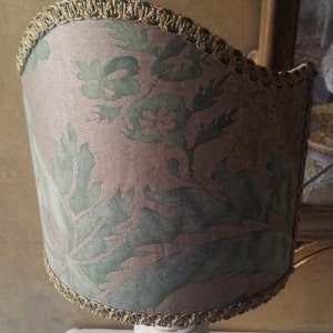 Clip-On Shield Shade Fortuny Fabric Green & Gold Olimpia Pattern Mini Lampshade Handmade in Italy image 5