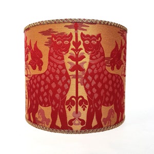 Drum Lamp Shade Red Silk Broccatelle Luigi Bevilacqua Fabric Fiere Pattern Round Lampshade - Handmade in Italy
