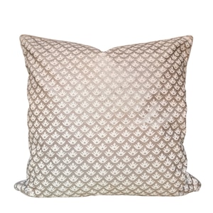 Fortuny Fabric Throw Pillow Cushion Cover Ivory & Silvery Gold Canestrelli Pattern - Made in Italy