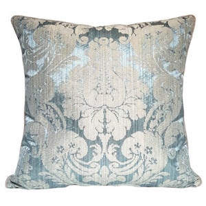 Rubelli Ruzante Light Blue Silk Damask Fabric Throw Pillow Cushion Cover - Handmade in Italy