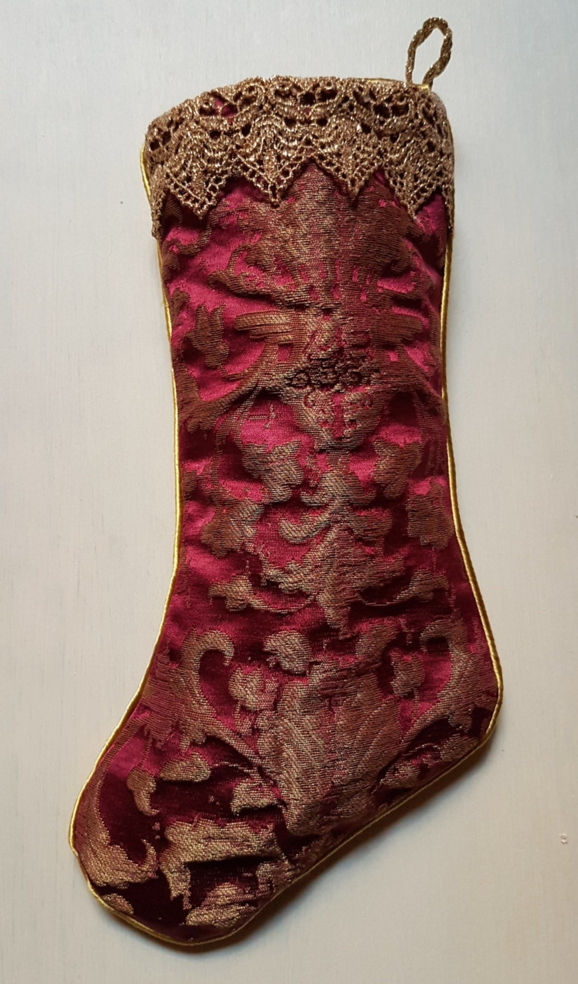 Luxury Christmas Stocking Cardinal & Gold Silk Jacquard - Etsy