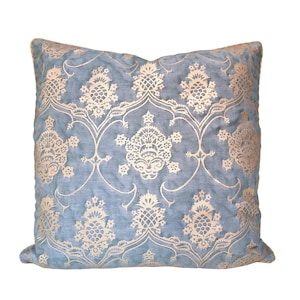 Fortuny Veronese in Blue & Silvery Gold Throw Pillow Cushion Cover - Made in Italy