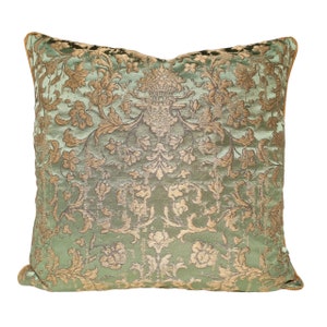 Grün & Gold Seide Jacquard Rubelli Stoff Dekokissen Kissenbezug Les Indes Galantes Muster - Handgemacht in Italien