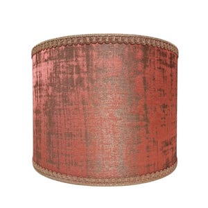Drum Lamp Shade Silk Lampas Rubelli Jacquard Fabric Coral Red & Gold Venier Pattern Round Lampshade - Handmade in Italy