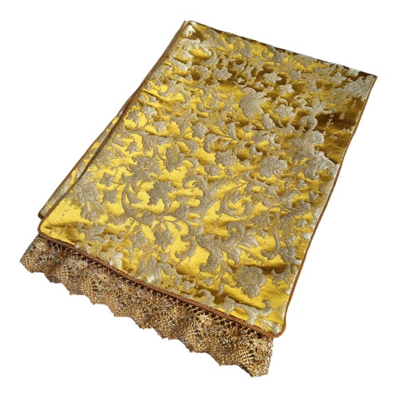 Luxury Table Runner Gold Silk Jacquard Rubelli Fabric Les Indes