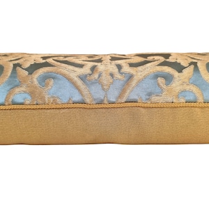 Blue & Gold Silk Jacquard Rubelli Fabric Throw Pillow Cushion Cover Serlio Pattern - Handmade in Italy image 2