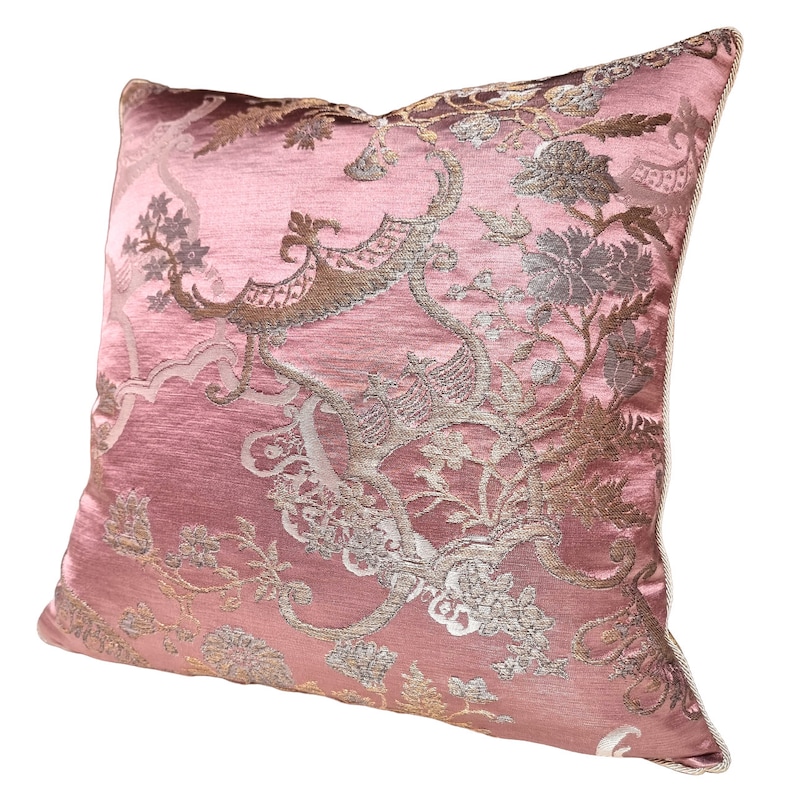 Throw Pillow Cover Mauve and Gold Silk Brocade Rubelli Fabric Madama Butterfly Pattern Made in Italy image 4