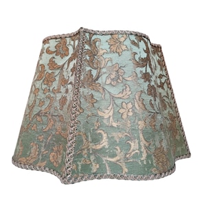 Snygg fyrkantig lampskärm Rubelli-tyg sidenjacquard grönt och guld Les Indes Galantes-mönster - Handgjord i Italien bild 2