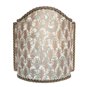 Venetian Lamp Shade Fortuny Fabric Pink, Aquamarine & Gold Piumette Pattern Half Lampshade - Handmade in Italy
