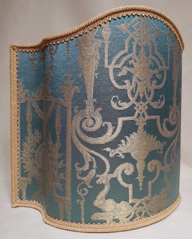 Lamp Shade Aqua Blue Silk Lampas Brocade Fabric Etsy
