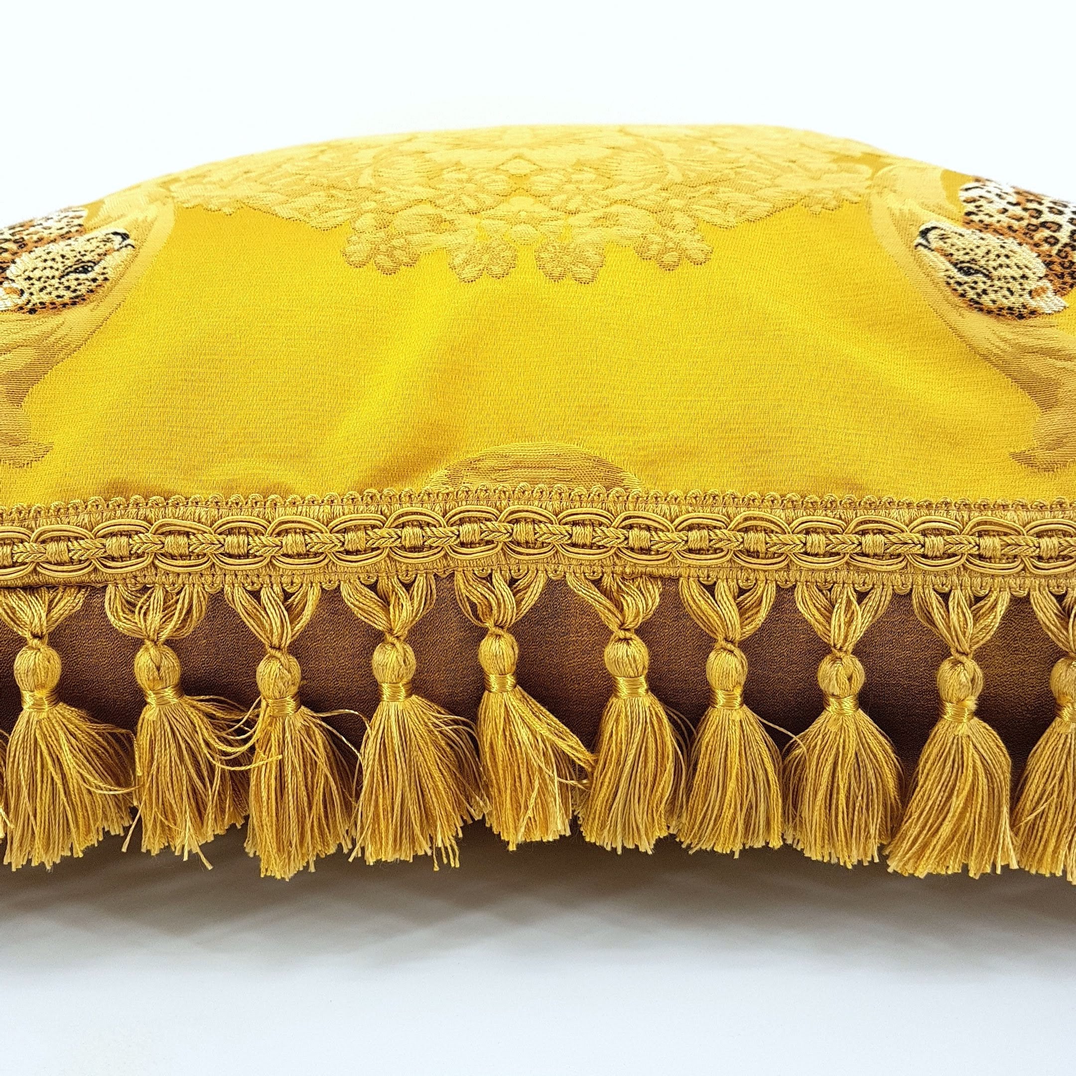 Throw Pillow Cushion Cover With Tassel Trim Gold Silk Damask Etsy UK