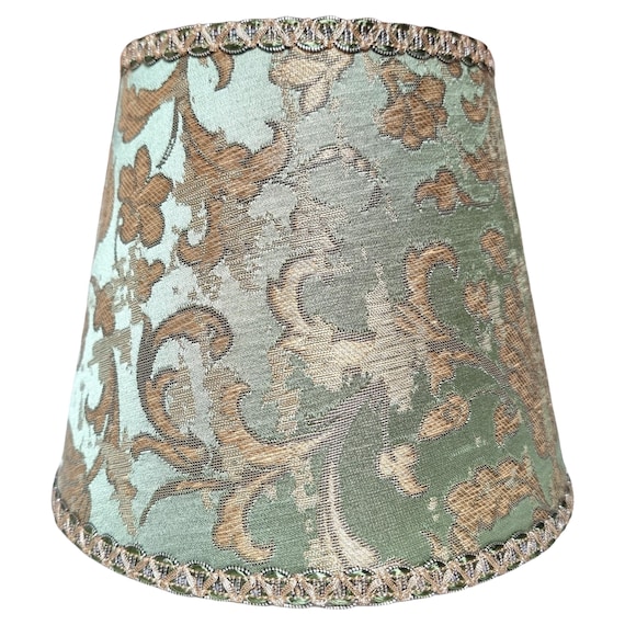 Clip on Lamp Shade Green and Gold Silk Jacquard Rubelli Fabric Les Indes Galantes Pattern Chandelier Lampshade - Made in Italy