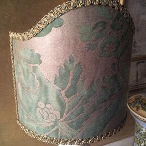 Clip-On Shield Shade Fortuny Fabric Green & Gold Olimpia Pattern Mini Lampshade Handmade in Italy image 4