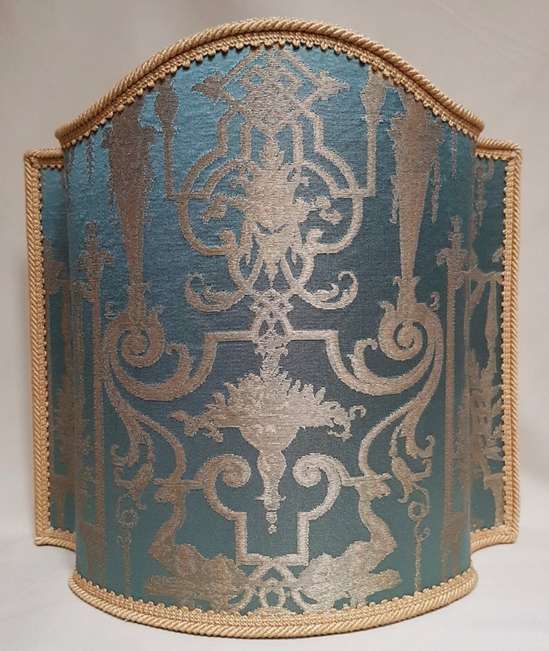 Lamp Shade Aqua Blue Silk Lampas Brocade Fabric Etsy