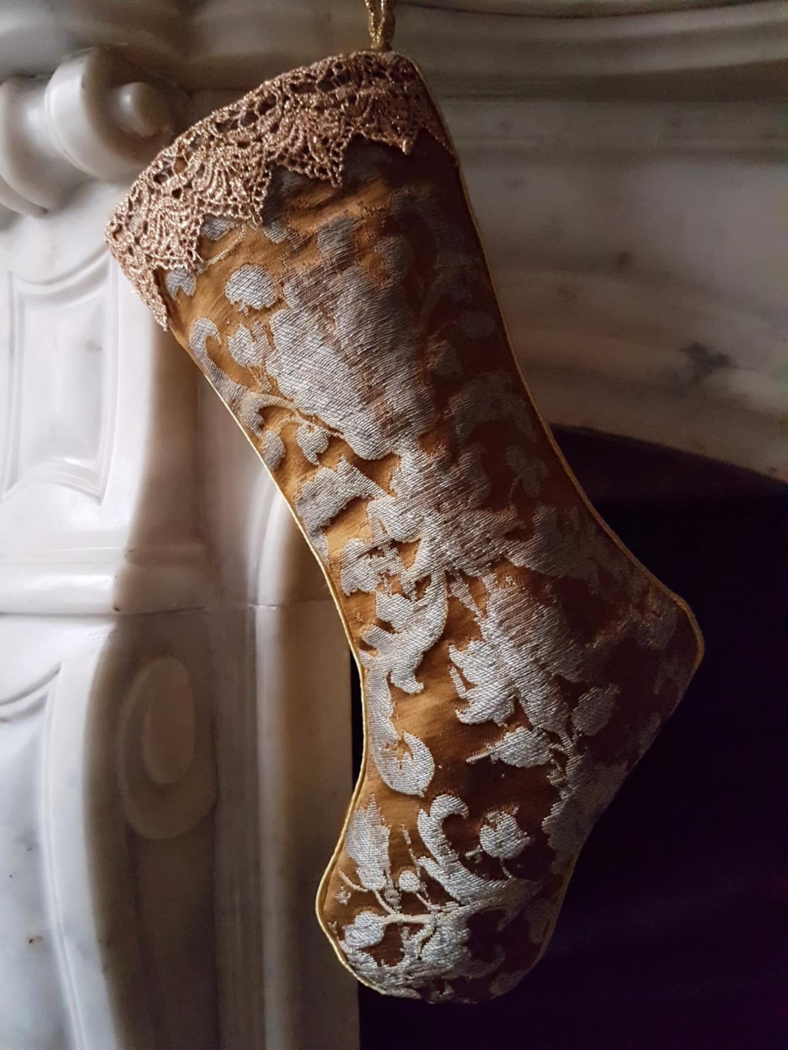 Luxury Christmas Stocking Bronze & Silver Silk Jacquard - Etsy