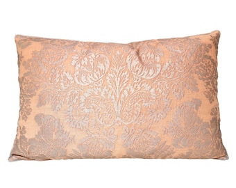 Fortuny Lumbar Dekokissen Kissenbezug Silbrig Gold & Pfirsich Solimena Muster - Made in Italy