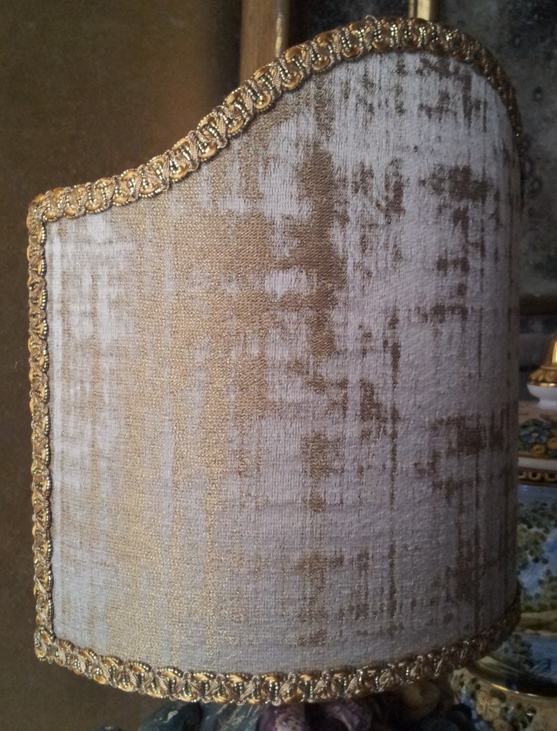 Clip On Lamp Shade Sand and Gold Rubelli Venier Jacquard Fabric Half Lampshade Handmade in Italy image 3