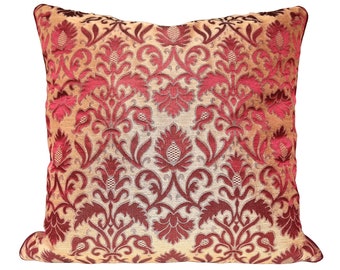 Throw Pillow Case Antique Red and Gold Silk Broccatelle Luigi Bevilacqua Fabric Rinascimento Pattern - Made in Italy