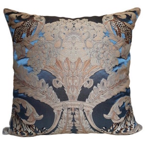 Throw Pillow Cushion Cover Blue Silk Damask Rubelli Fabric Sandokan Pattern - Handmade in Italy