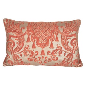 Fortuny Fabric Throw Pillow Cushion Case Red & Silvery Gold Carnavalet Pattern - Handmade in Italy