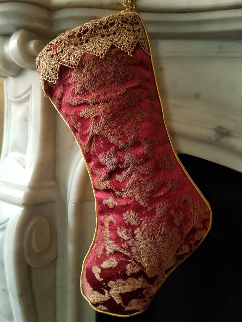 Luxury Christmas Stocking Cardinal & Gold Silk Jacquard Etsy