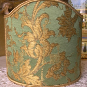 Pair of Clip-On Wall Sconce Shield Shades Green and Gold Rubelli Silk Jacquard Les Indes Galantes Pattern Mini Lampshade Handmade in Italy image 5