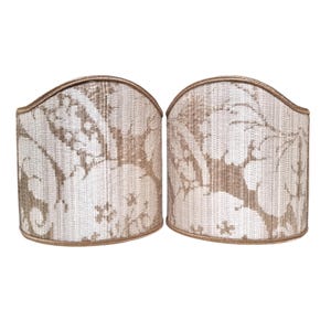 Pair of Clip-On Shield Shades Rubelli Fabric Mother of Pearl Ruzante Silk Damask Mini Lampshade - Handmade in Italy