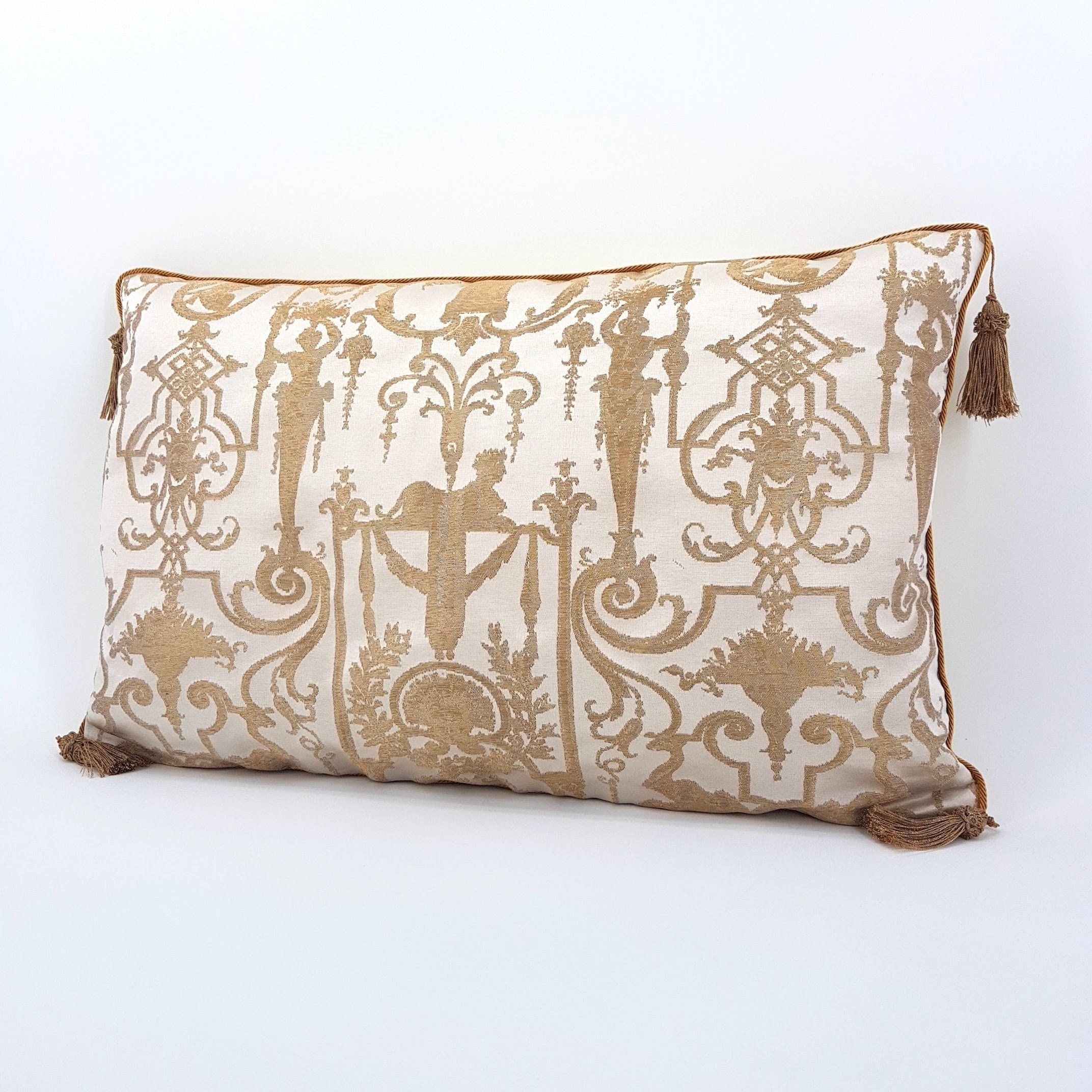 Gold Tassel Corners Throw Pillow Cushion Cover Silk Brocade Etsy UK