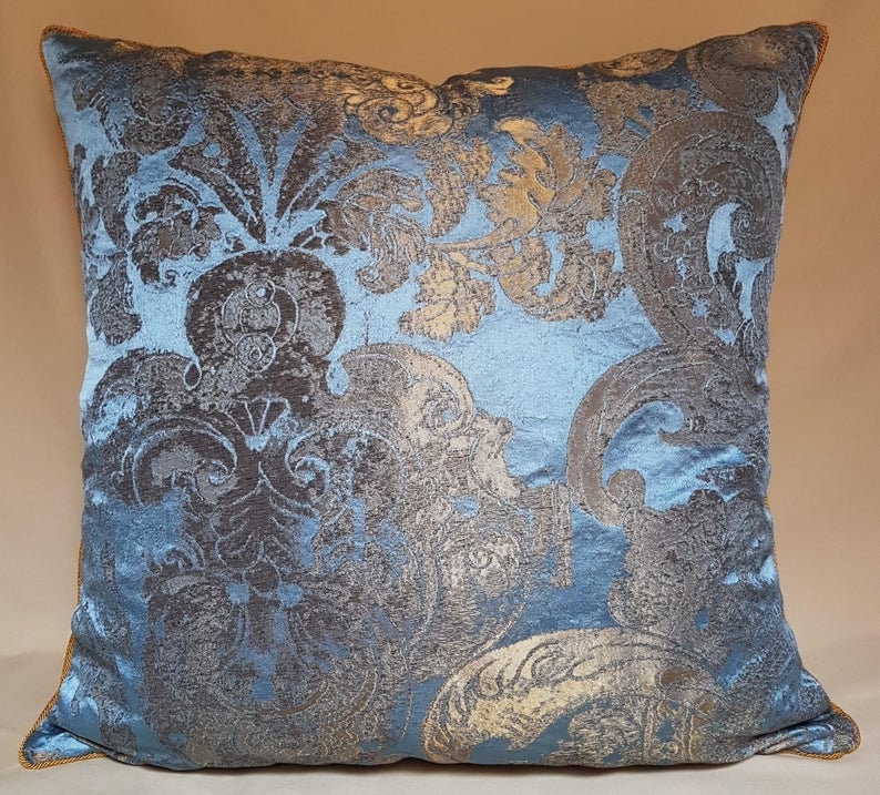 Silk Brocade Throw Pillow Cushion Cover Rubelli Fabric Aqua Etsy