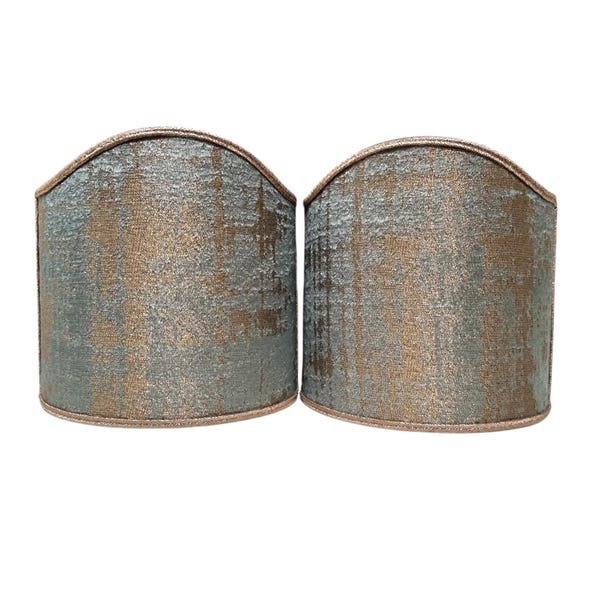 Pair of Clip-On Shield Shades Reseda Green and Gold Rubelli Venier Jacquard Fabric Mini Lampshade - Made in Italy
