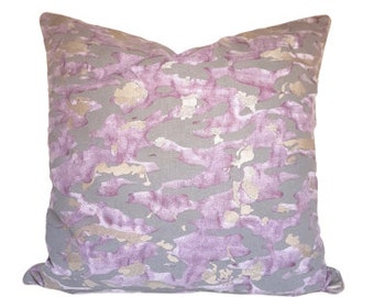 Fortuny Fabric Pillow Case Camo Isole Pattern in Grey, Lavender & Gold - Made in Italy