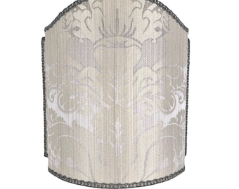 Venetian Lamp Shade Pearl Grey Rubelli San Marco Pure Silk Crinkled Damask Fabric Half Lampshade - Handmade in Italy