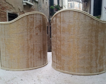 Pair of Clip-On Shield Shades Sand and Gold Venier Rubelli Jacquard Fabric Mini Lampshade - Made in Italy