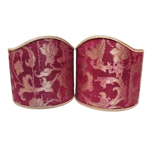 Pair of Clip-On Wall Sconces Shield Shades Cardinal Rubelli Silk Jacquard  Les Indes Galantes Pattern Mini Lampshade - Handmade in Italy