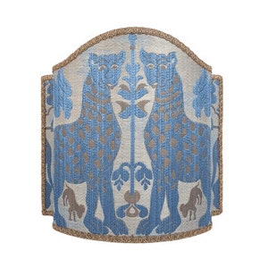 Venetian Half Lamp Shade Sky Blue Silk Broccatelle Luigi Bevilacqua Fabric Fiere Pattern Shield Lampshade - Handmade in Italy