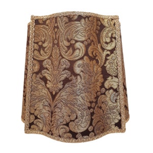 Silk Brocatelle Rubelli Fabric Fancy Square Lampshade Brown & Gold Tebaldo Pattern - Handmade in Italy