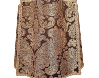 Silk Brocatelle Rubelli Fabric Fancy Square Lampshade Brown & Gold Tebaldo Pattern - Handmade in Italy