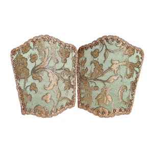 Pair of Wall Sconce Venetian Clip On Shield Shades Green Silk Jacquard Rubelli Les Indes Galantes Pattern - Handmade in Italy