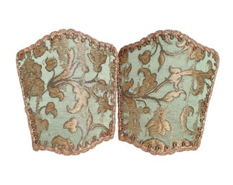 Pair of Wall Sconce Venetian Clip On Shield Shades Green Silk Jacquard Rubelli Les Indes Galantes Pattern - Handmade in Italy